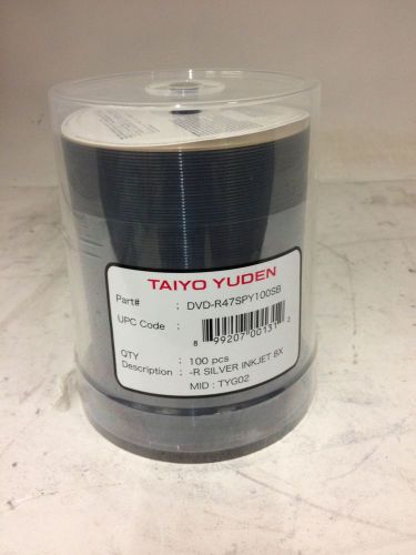 100 Taiyo Yuden DVD+R47SPYSB DVD+R 8X Silver Inkjet Printable DVD