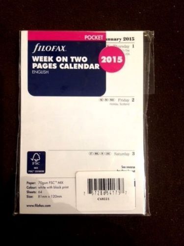 Filofax BRAND NEW Week on Two Pages Calendar Insert for 2015~Pocket Size~Sealed
