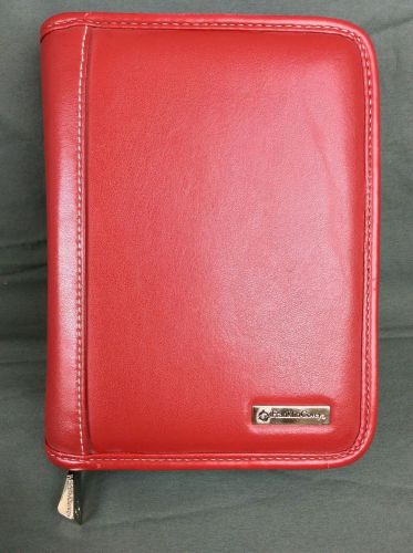 Pocket 1&#034; Rings Red LEATHER FRANKLIN COVEY Zipper Planner/Binder w/ Tab