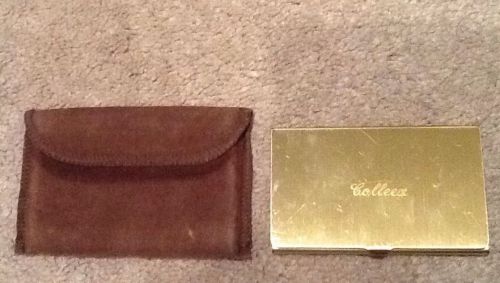 Gold Tone Business Card Holder Carrier With Brown Case Name Engraved Is Colleen