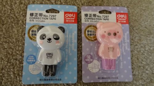 2 Cute Deli Hearty Panda and Pink Bunny Correction tapes(5mm x 6mm) White out