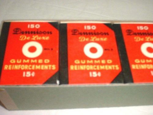 VINTAGE BOX OF DENNISON GUMMED REINFORCEMENTS FULL CASE OF 12 150 EACH BOX