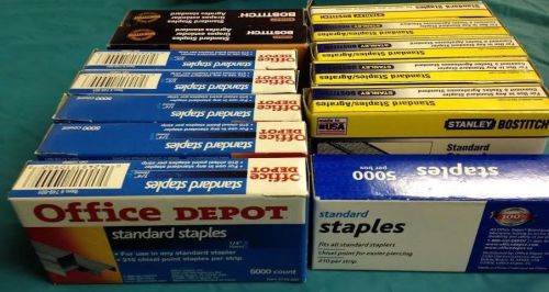 Lot of 13 Packs Stand Staples 5000 Ct (Off. Depot &amp; Stan. Bostitch) 65,000 Total