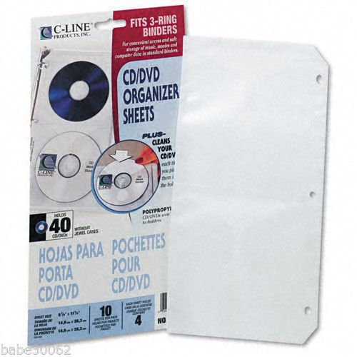 Lot of 2 - C-Line CD/DVD Organizer Sheets # 61958 Fits 3-Ring Binder 10 Pack