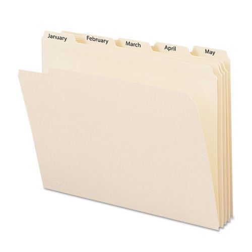 Indexed File Folders, 1/5 Cut, Indexed Jan-Dec, Top Tab, Letter, Manila, 12/Set