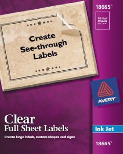 Avery 18665 Clear Full Sheet  Inkjet  Labels 8 1/2 x 11