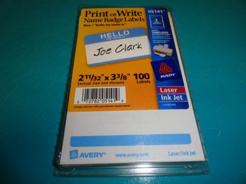 NEW Avery 05141 Print or Write Name Badge Labels Blue 2 11/32&#034; x 3 3/8&#034; 100  F53