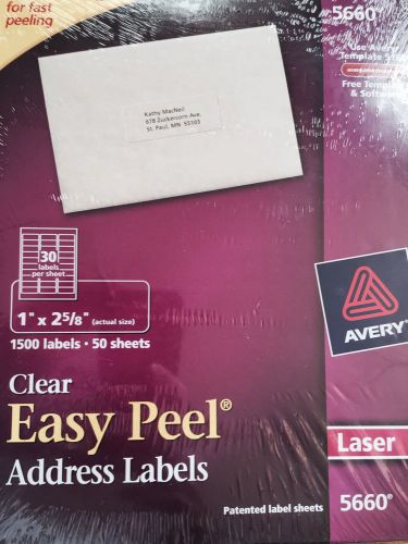 Avery Easy Peel Clear Mailing Labels for Laser Printers 1 x 2 5/8&#034; 1500pk # 5660