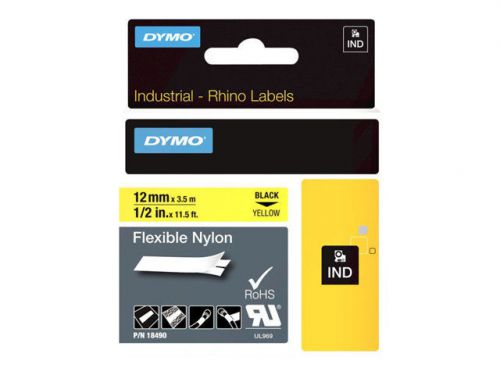 DYMO - Flexible nylon tape - black on yellow - Roll (0.5 in x 11.5 ft) 1 r 18490