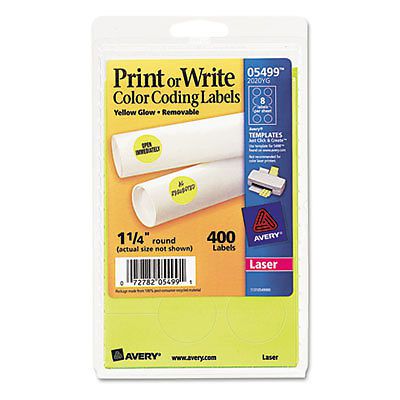 Print or Write Removable Color-Coding Labels, 1-1/4in dia, Neon Yellow, 400/Pack