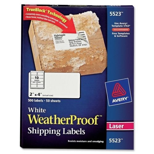 Avery Weather Proof Mailing Label - 2&#034; W x 4&#034; L - 500/Pack - Laser -White