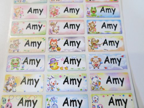 150 Matte Personalized Animals Waterproof Name Sticker Daycare 3 x 1.3 cm Label