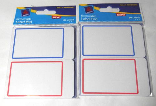 2 AVERY Removable 2&#034; x 3&#034; Label Pads Total of 160 Labels Red/Blue Borders