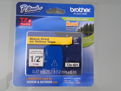NEW  Brother P-touch Labeling Tape TZe-631 Black Print on Yellow     12mm/8m