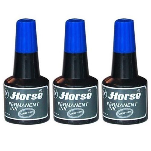 3 Pieces Horse Blue Stamp Pad Water Proof Refill Permanent ink 30 cc Per Each