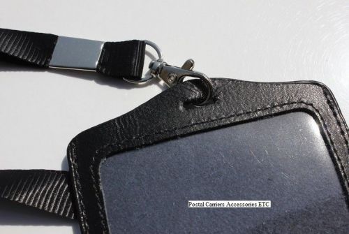 Black Vertical ID Card Badge Holder with Lanyard Faux leather