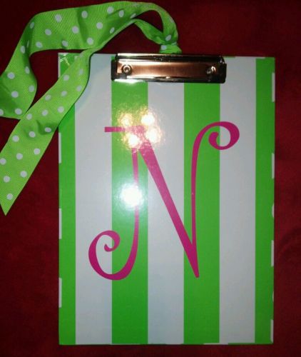 New Initial Monogram letter N, clipboard, gift idea,office decor. Pink and green