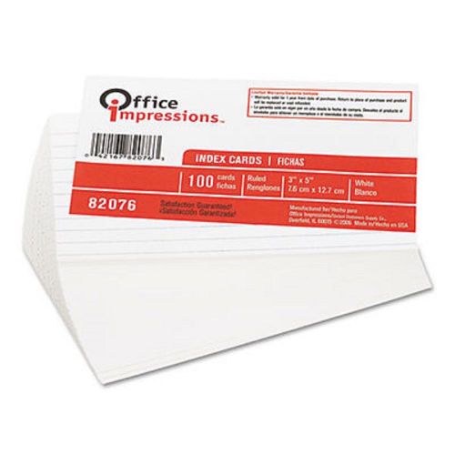 Office Impressions Ruled Index Cards, 3&#034; x 5&#034;, 100 Count - White