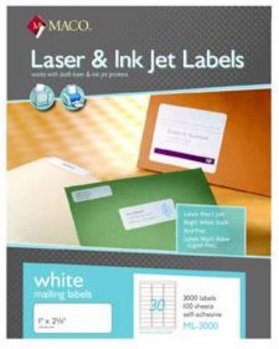 Chartpak Label Laser/Ink Jet White 1&#039;&#039; x 2-5/8&#039;&#039; 30/Sheet 3000 Count
