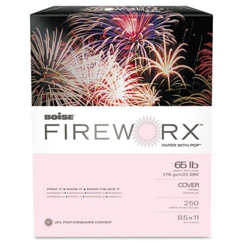 Boise Fireworx Colored Cover Stock, 65 lb, 8.5 x 11 In Powder Pink, 250 Sheets