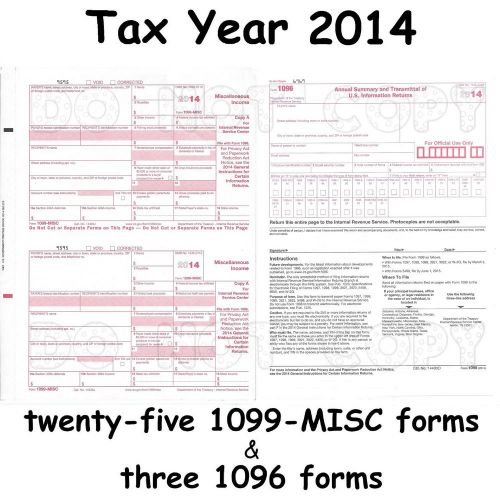 25) 1099-MISC Miscellaneous Income 2014 IRS Tax Forms &amp; 3 1096 Transmittal Forms