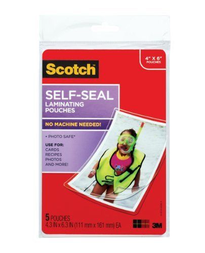 3m scotch self-sealing laminating pouches - 4&#034; width x 6&#034; length - type (pl900g) for sale
