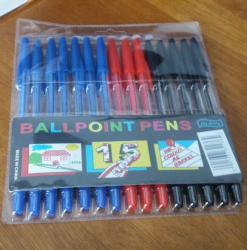 Brand New Jin Dong Ballpoint Pens 15 Count Black Red Blue