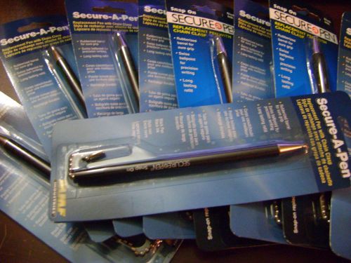 Secure A Pen...Lot of 9 Refil and Chain Leader and 3 Adhesive Base W/Chain..BLK