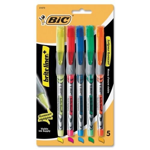 BIC Z4 Brite Liner Liquid Highlighter - Pink,Yellow,Orange,Green,Blue Ink