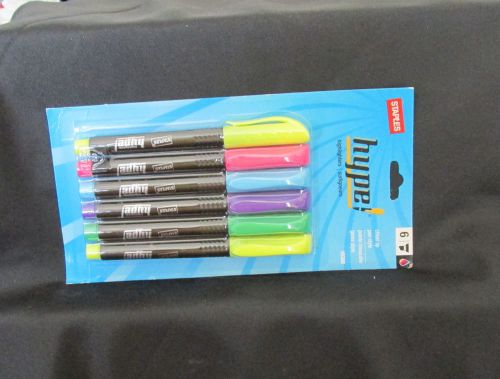 6 staples hype highlighters nib-sealed in package 2yellow-1pink-1blue1purple1gre for sale