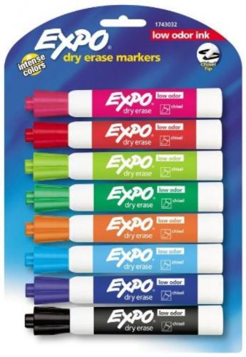 New expo low-odor dry erase markers, chisel tip, colored, set of 8 for sale