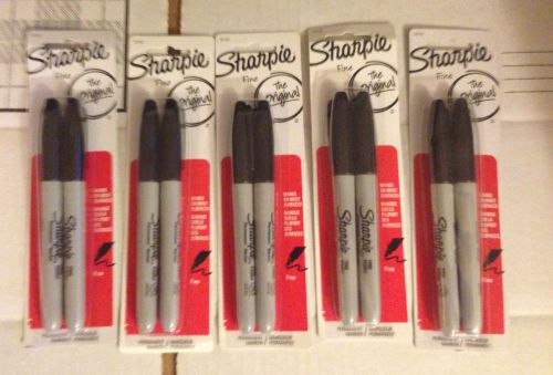 Lot of 5 Sharpie Permanant Markers, Fine Point, Black Ink, 2/Pack (10 Pens Total
