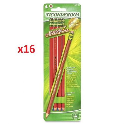 16 Ticonderoga Premium RED Erasable Checking Pencils Eraser Pre Sharpened 13941