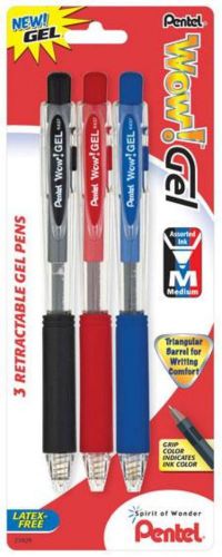 Wow! gel retractable gel pen 0.7mm medium line assorted ink a/b/c 3 pack carded for sale