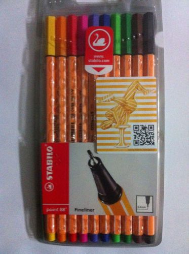 Pack of 10 Stabilo Point 88 Fineliner Pens Assorted Colours- Coloured Fine 0.4mm
