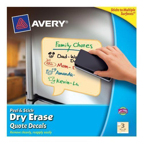 Avery Peel &amp; Stick Dry Erase Decals, Quotes, 10 x 10 Sheets, Yellow, 3/Pack
