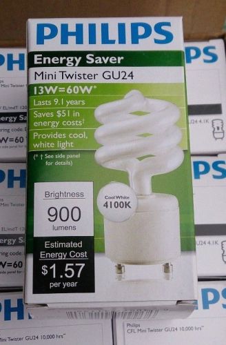 New philips 411389 13w 60-watt t3 gu24 base 4100k cfl light bulb mini twister for sale