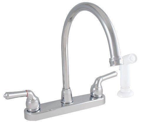 Exquisite kitchen faucet gooseneck dual tulip handle with white spray for sale
