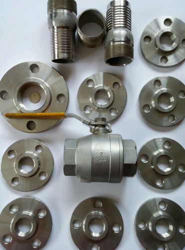 9 stainless steel flanges, a 2&#034; ball valve, &amp; 3 fittings, excellent condition. for sale