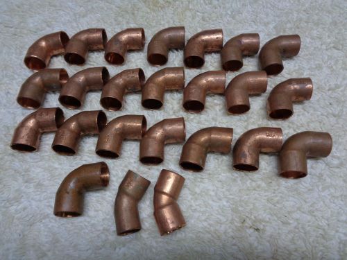 New copper plumbing water sweat fittings 90 degree couplings lot of 24 hvac 45&#039;s for sale