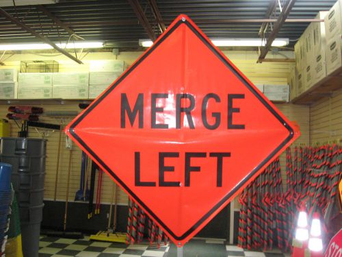 Merge Left Sign Fluorescent Vinyl With Ribs 48&#034;x48&#034; Roll Up Sign