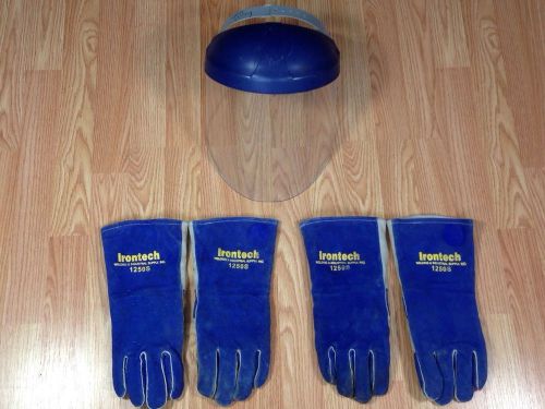 LOT OF Irontech LEATHER Welding Gloves &amp; Face Shield Mask L Large AOS SAFETY