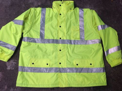waterproof safety jacket with hood, fleece lining And Removable Sleeves.Size 5XL