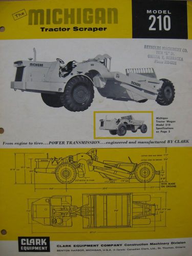 1963 Model 210 Michigan Tractor Scraper Catalog Sheet Brochure Clark Equipment