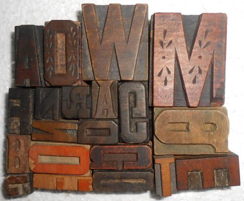 Antique letterpres wood type printers blocks lot of20 typography collection m168 for sale