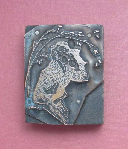 Lady Holding Hat and Purse in Nice Coat Image Letterpress Printing Print Block