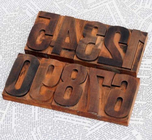 0-9 numbers letterpress wood printing blocks type woodtype wooden antique shabby