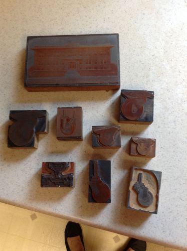VTG  Stamp Printing Ink Blocks -Wood &amp; Metal with 9  Roller Casters Images