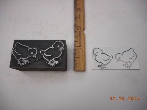 Letterpress Printing Printers Block, Farm Chicken, 2 Baby Chicks