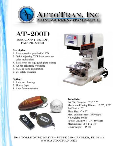 New fully supported 1 color pad printer (autotran) for sale